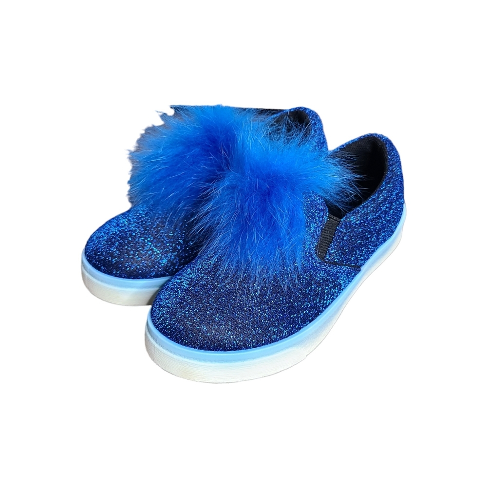NWT H2K Royal Blue Girl's Slip On Sneakers with Fur Pompom